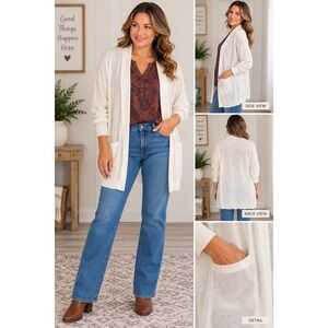 A New Day Womens XL/XXL Cream Longline Cardigan Sweater Pockets Oatmeal